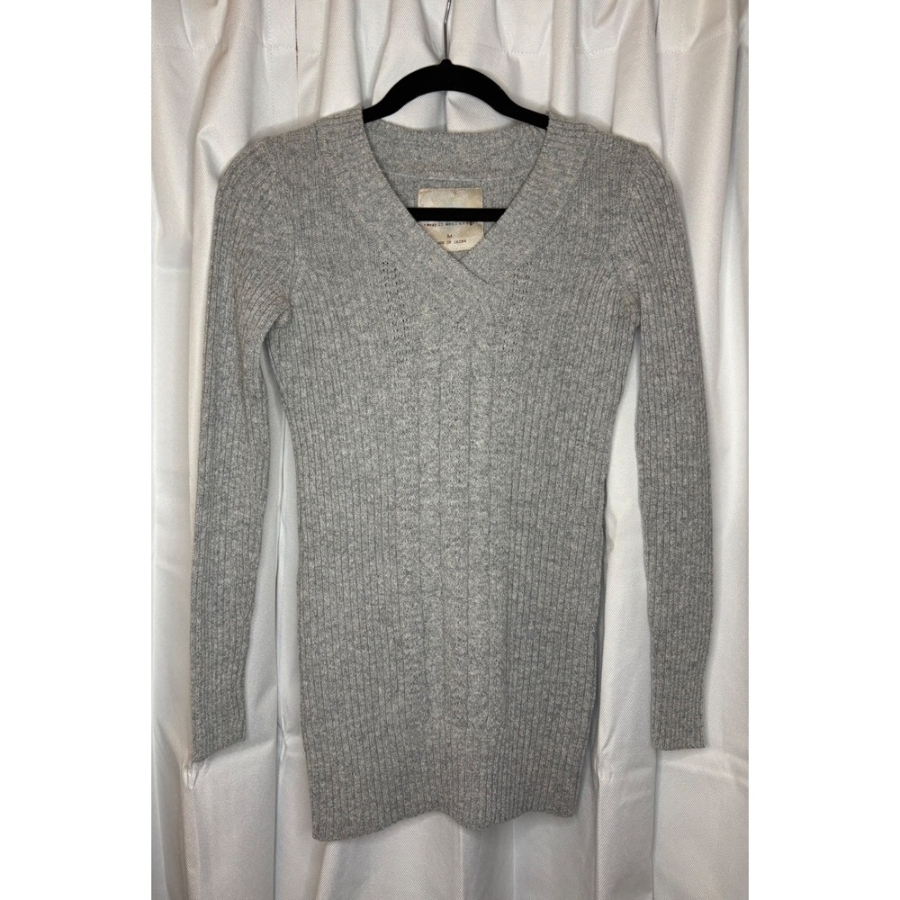 Y2K So Wear It Declare It Gray Ribbed Knit Overlapping V-Neck Pullover Sweater